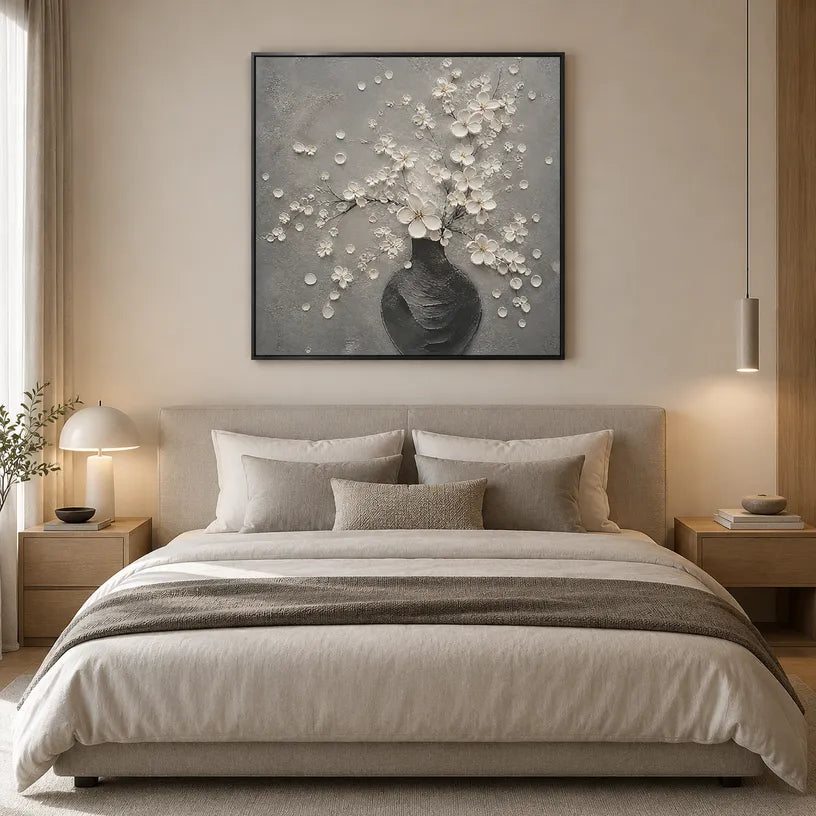 Plaster & Texture abstract oil painting showing layered abstract marks, texture and expressive painterly movement in a grey palette.