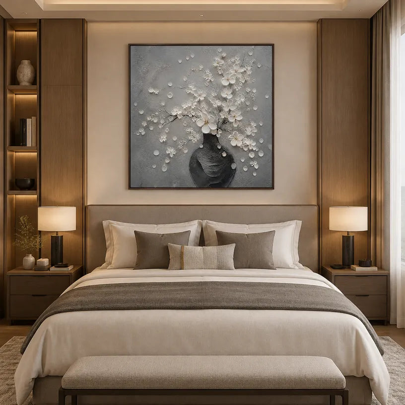 Plaster & Texture abstract oil painting showing layered abstract marks, texture and expressive painterly movement in a grey palette.