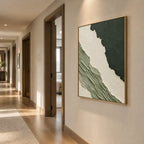 Plaster & Texture abstract oil painting showing layered abstract marks, texture and expressive painterly movement in a green palette.