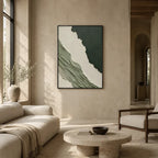 Plaster & Texture abstract oil painting showing layered abstract marks, texture and expressive painterly movement in a green palette.