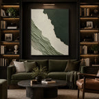 Plaster & Texture abstract oil painting showing layered abstract marks, texture and expressive painterly movement in a green palette.
