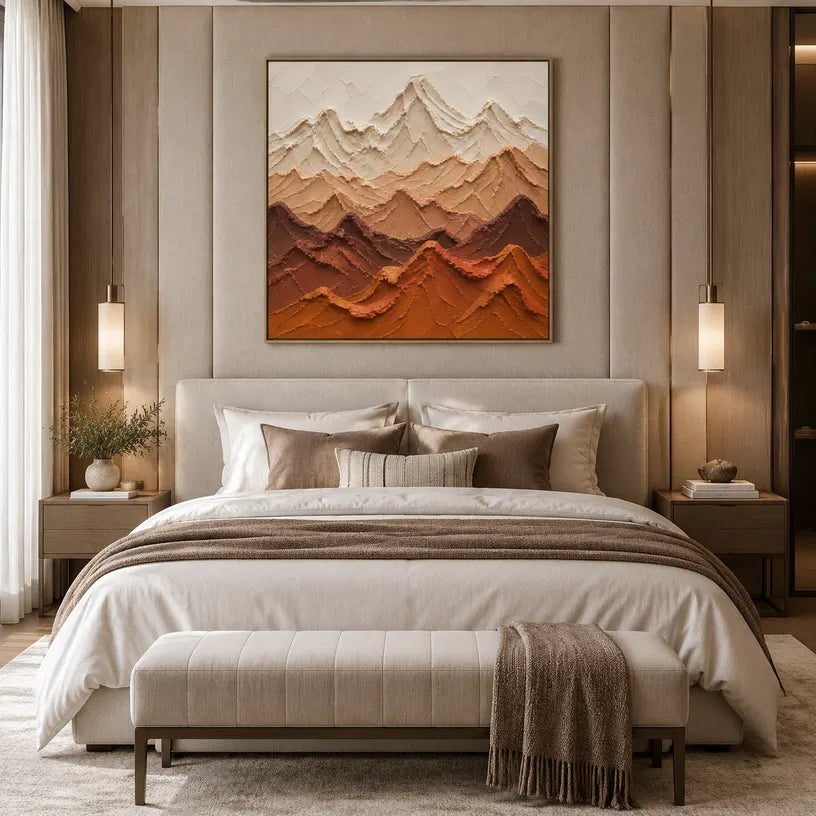 Plaster & Texture abstract oil painting showing layered abstract marks, texture and expressive painterly movement in a orange palette.