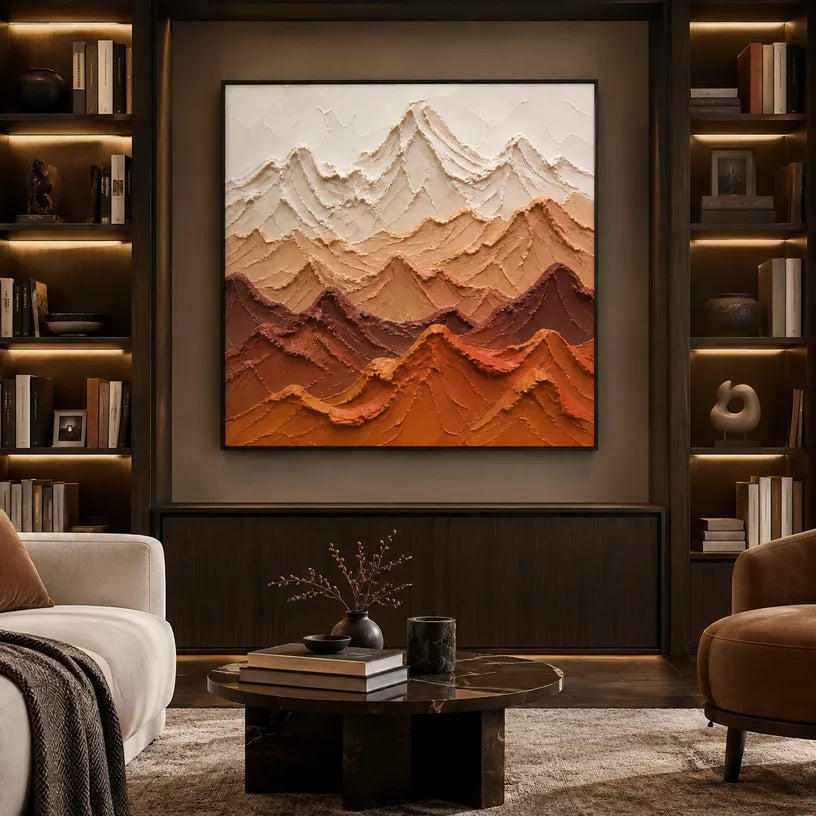 Plaster & Texture abstract oil painting showing layered abstract marks, texture and expressive painterly movement in a orange palette.