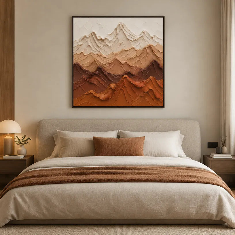 Plaster & Texture abstract oil painting showing layered abstract marks, texture and expressive painterly movement in a orange palette.