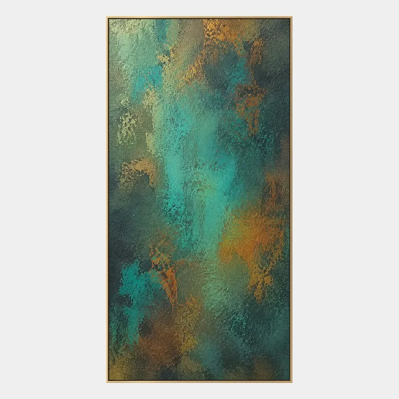 Plaster & Texture abstract oil painting showing layered abstract marks, texture and expressive painterly movement in a green palette.