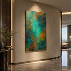 Plaster & Texture abstract oil painting showing layered abstract marks, texture and expressive painterly movement in a green palette.