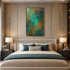 Plaster & Texture abstract oil painting showing layered abstract marks, texture and expressive painterly movement in a green palette.