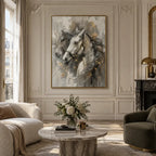 Plaster & Texture abstract oil painting showing layered abstract marks, texture and expressive painterly movement in a brown palette.