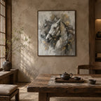 Plaster & Texture abstract oil painting showing layered abstract marks, texture and expressive painterly movement in a brown palette.
