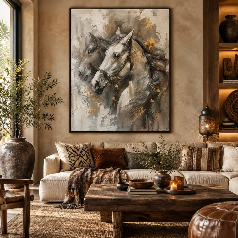 Plaster & Texture abstract oil painting showing layered abstract marks, texture and expressive painterly movement in a brown palette.