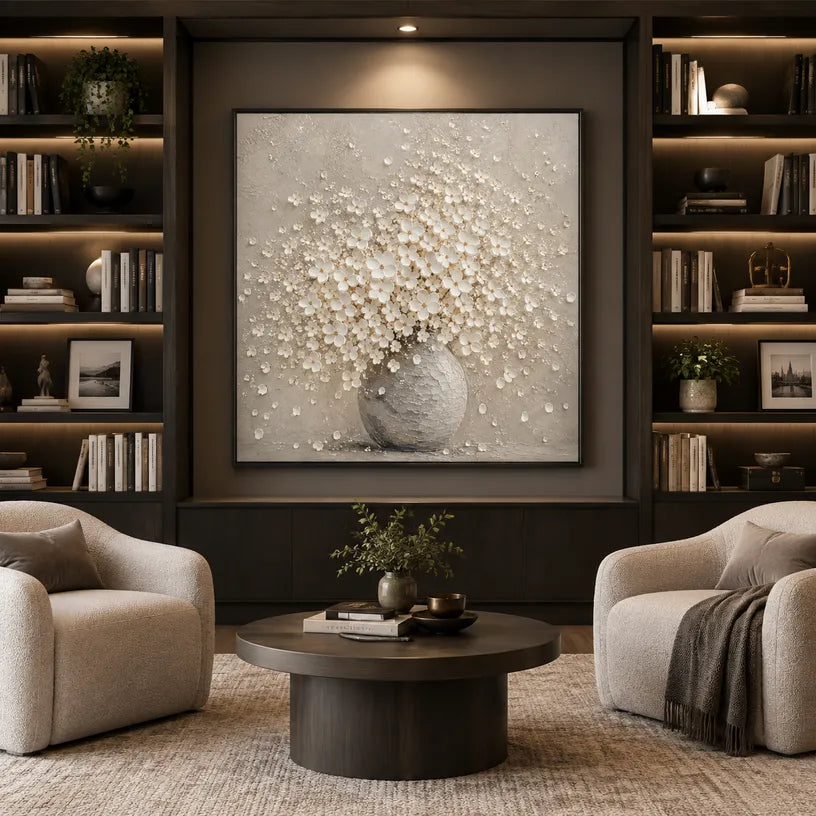 Plaster & Texture abstract oil painting showing layered abstract marks, texture and expressive painterly movement in a brown palette.