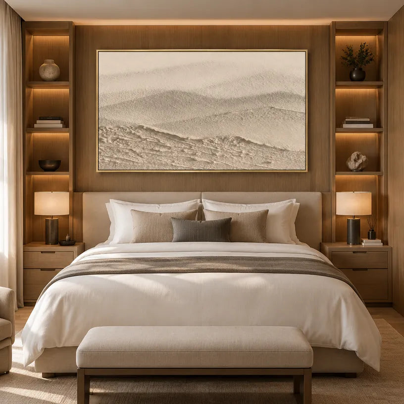Plaster & Texture abstract oil painting showing layered abstract marks, texture and expressive painterly movement in a beige palette.