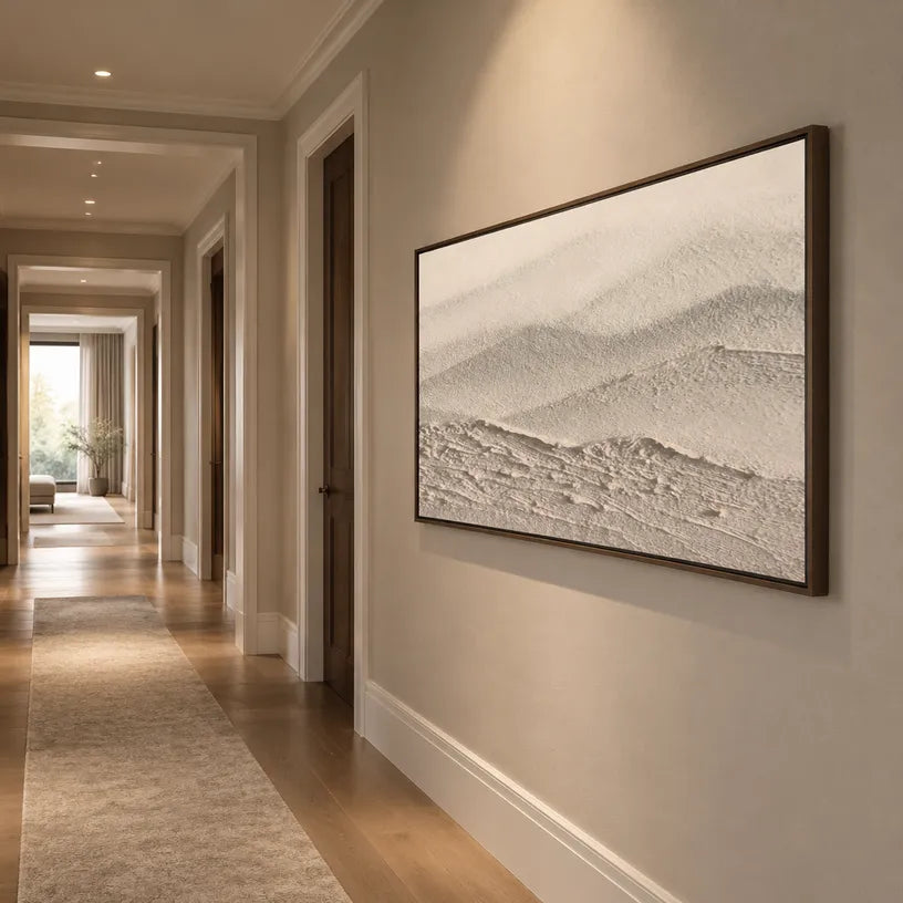 Plaster & Texture abstract oil painting showing layered abstract marks, texture and expressive painterly movement in a beige palette.