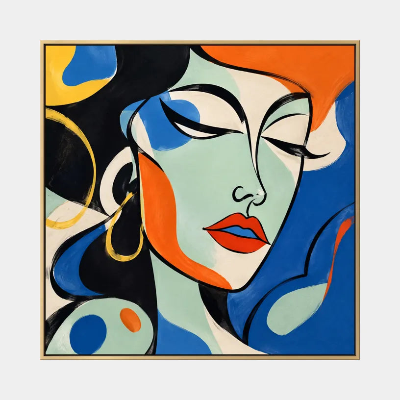 Ritrattistica pop e pittura a olio con figure espressive o ritratti resi con dettagli pittorici in una tavolozza blu.