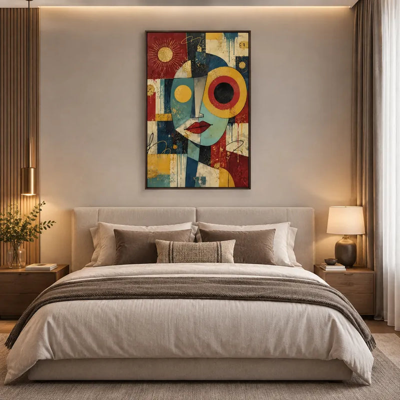 Pittura a olio pop astratta e concettuale con segni astratti stratificati, consistenza e movimento pittorico espressivo.