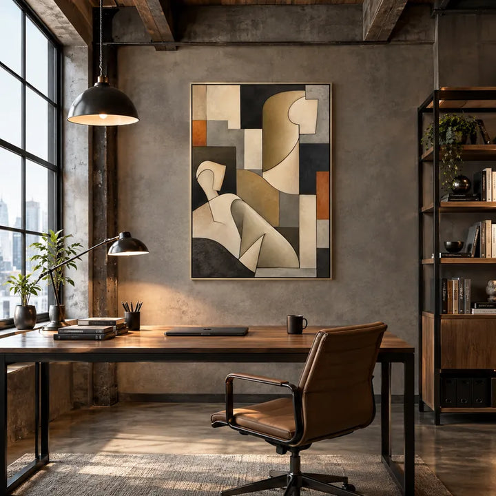 Ritrattistica pop e pittura a olio con figure espressive o ritratti resi con dettagli pittorici in una tavolozza beige.