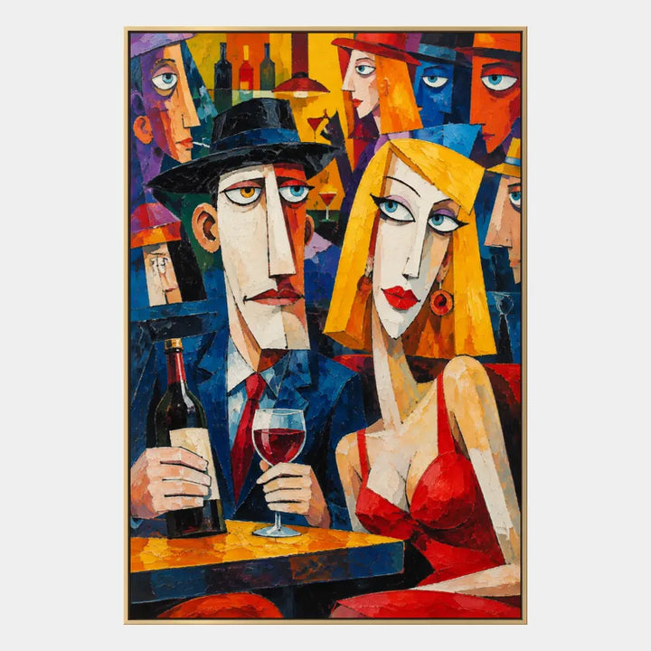 Ritrattistica pop e pittura a olio con figure espressive o ritratti resi con dettagli pittorici in una tavolozza blu.
