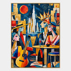 Ritrattistica pop e pittura a olio con figure espressive o ritratti resi con dettagli pittorici in una tavolozza blu.