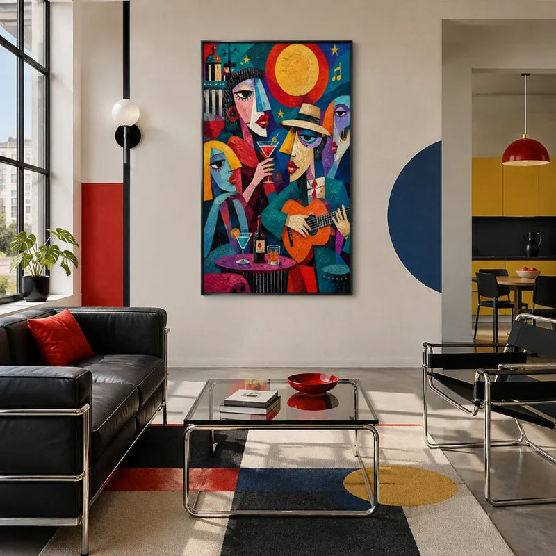Ritrattistica pop e pittura a olio con figure espressive o ritratti resi con dettagli pittorici in una tavolozza blu.
