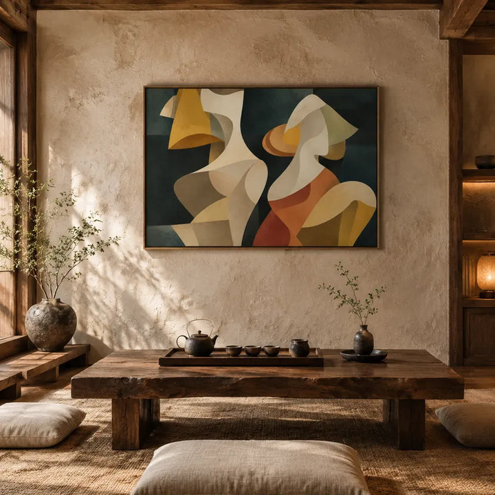 Pittura a olio pop astratta e concettuale con segni astratti stratificati, consistenza e movimento pittorico espressivo.