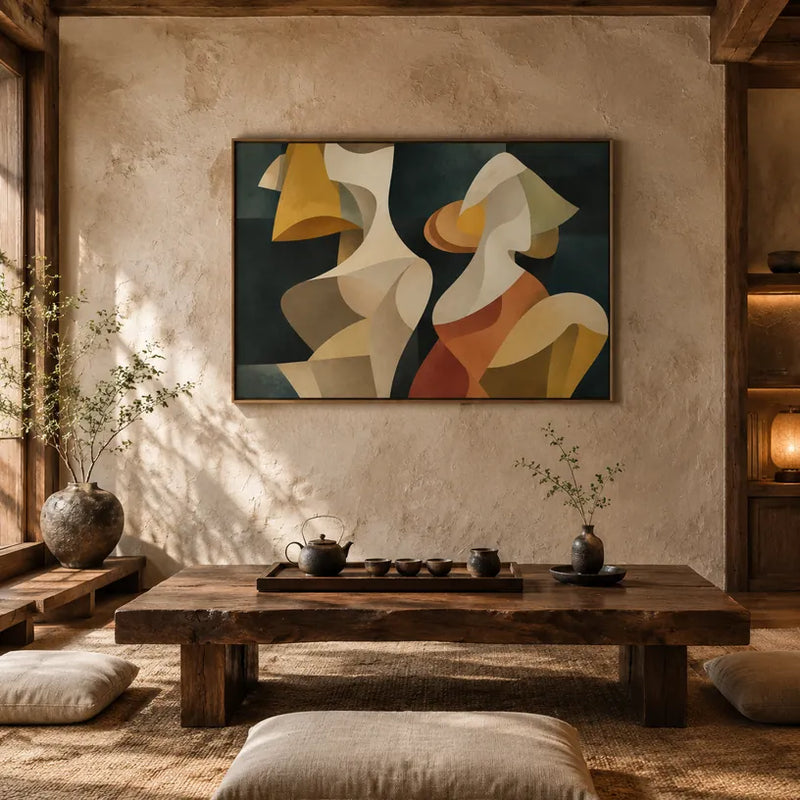 Pittura a olio pop astratta e concettuale con segni astratti stratificati, consistenza e movimento pittorico espressivo.
