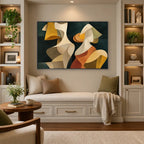 Pittura a olio pop astratta e concettuale con segni astratti stratificati, consistenza e movimento pittorico espressivo.