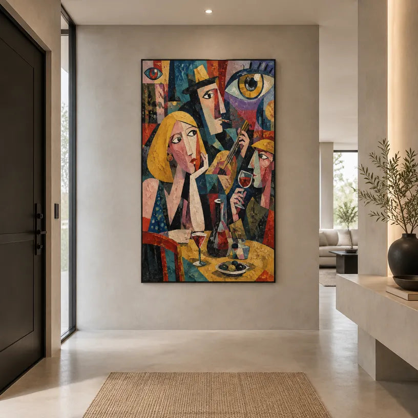 Peinture à l'huile de portraits et de figures pop représentant une figure ou un portrait expressif rendu avec des détails picturaux.