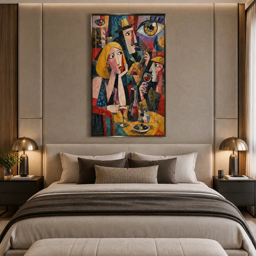 Peinture à l'huile de portraits et de figures pop représentant une figure ou un portrait expressif rendu avec des détails picturaux.