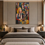 Peinture à l'huile de portraits et de figures pop représentant une figure ou un portrait expressif rendu avec des détails picturaux.
