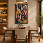 Peinture à l'huile de portraits et de figures pop représentant une figure ou un portrait expressif rendu avec des détails picturaux.