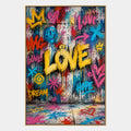 Peinture à l'huile Pop Love représentant un sujet romantique exprimé à travers la forme et la couleur picturales.