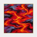 Pittura a olio pop astratta e concettuale con segni astratti stratificati, consistenza e movimento pittorico espressivo in una tavolozza rossa.