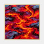 Pittura a olio pop astratta e concettuale con segni astratti stratificati, consistenza e movimento pittorico espressivo in una tavolozza rossa.