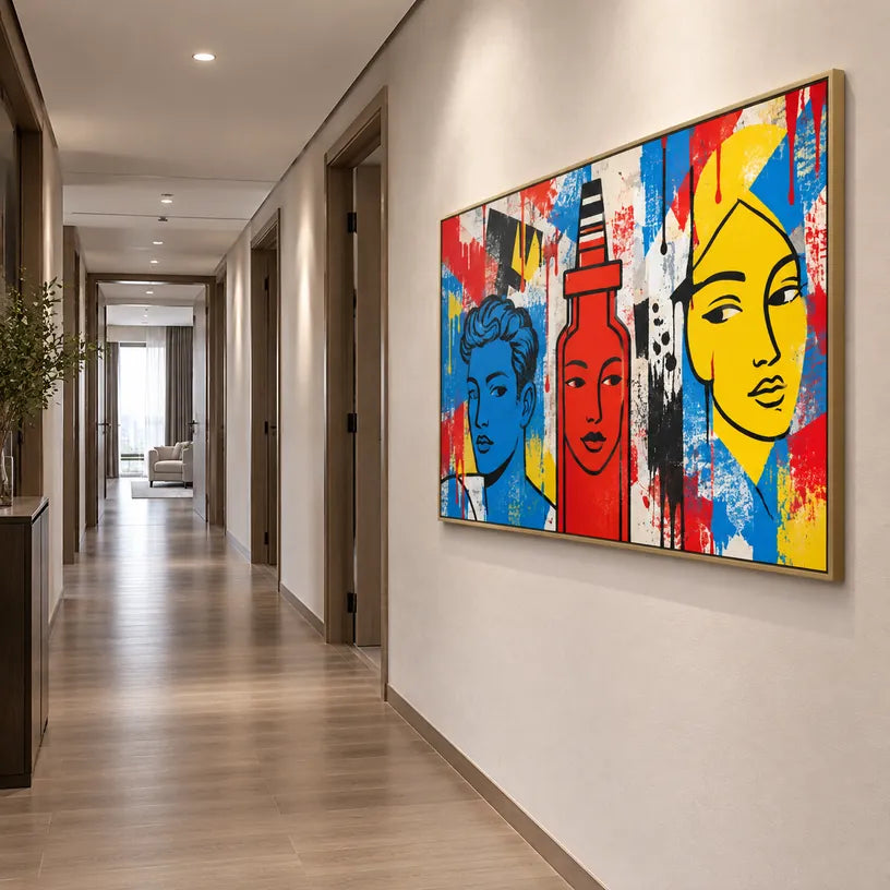 Peinture à l'huile de portraits et de figures pop représentant une figure ou un portrait expressif rendu avec des détails picturaux.