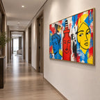 Peinture à l'huile de portraits et de figures pop représentant une figure ou un portrait expressif rendu avec des détails picturaux.