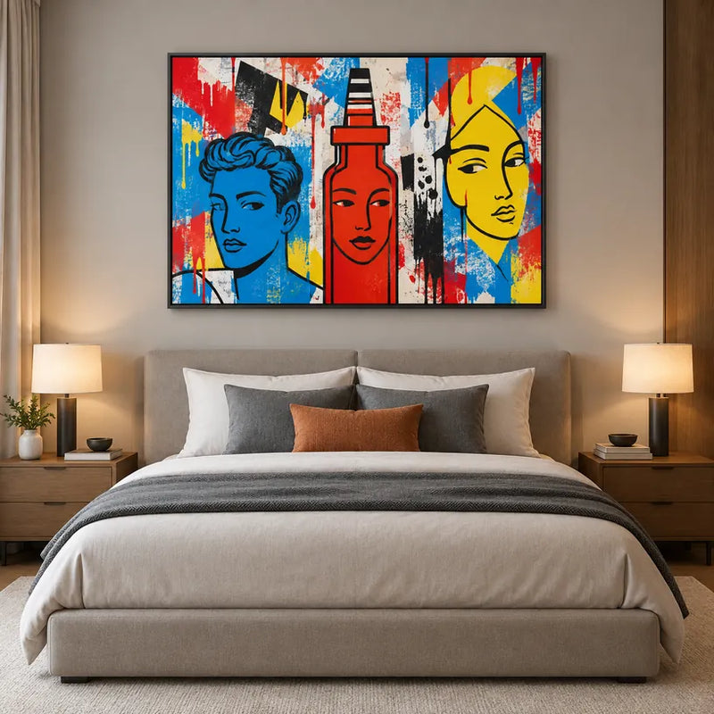 Peinture à l'huile de portraits et de figures pop représentant une figure ou un portrait expressif rendu avec des détails picturaux.