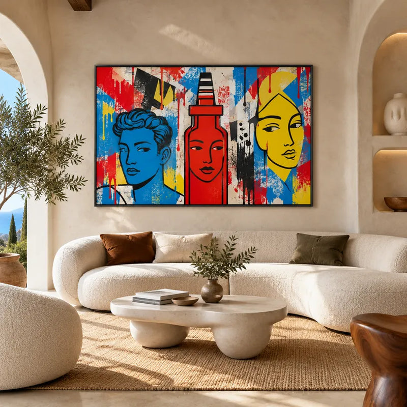 Peinture à l'huile de portraits et de figures pop représentant une figure ou un portrait expressif rendu avec des détails picturaux.
