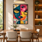 Retrato pop y pintura al óleo de figuras que presentan una figura o un retrato expresivo representado con detalles pictóricos en una paleta azul.