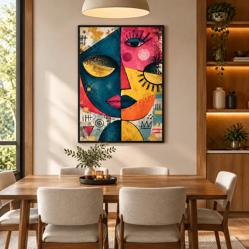 Retrato pop y pintura al óleo de figuras que presentan una figura o un retrato expresivo representado con detalles pictóricos en una paleta azul.