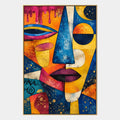 Ritrattistica pop e pittura a olio con figure espressive o ritratti resi con dettagli pittorici in una tavolozza blu.