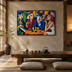 Pop portraiture & figure oil painting featuring an expressive figure or portrait rendered with painterly detail in a blue palette.