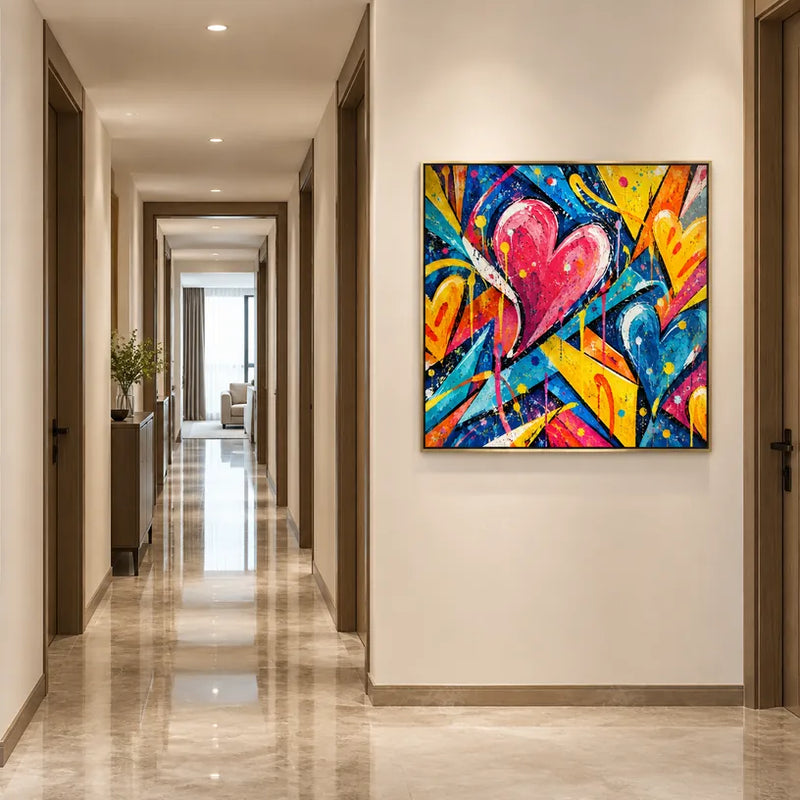 Pop-Love-Ölgemälde mit einem romantischen Thema, das durch malerische Form und Farbe ausgedrückt wird.