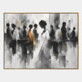 Ritrattistica pop e pittura a olio con figure espressive o ritratti resi con dettagli pittorici in una tavolozza di grigi.