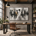Ritrattistica pop e pittura a olio con figure espressive o ritratti resi con dettagli pittorici in una tavolozza di grigi.