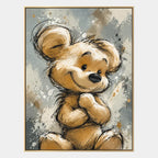 Peinture à l'huile de dessin animé pop présentant un sujet graphique ludique avec des détails picturaux vivants dans une palette marron.
