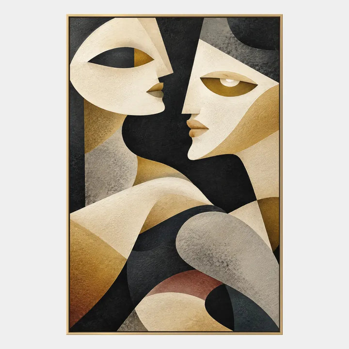 Ritrattistica pop e pittura a olio con figure espressive o ritratti resi con dettagli pittorici in una tavolozza beige.