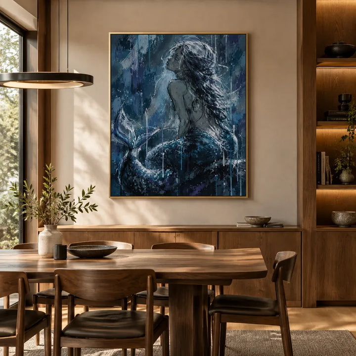 Ritrattistica pop e pittura a olio con figure espressive o ritratti resi con dettagli pittorici in una tavolozza blu.