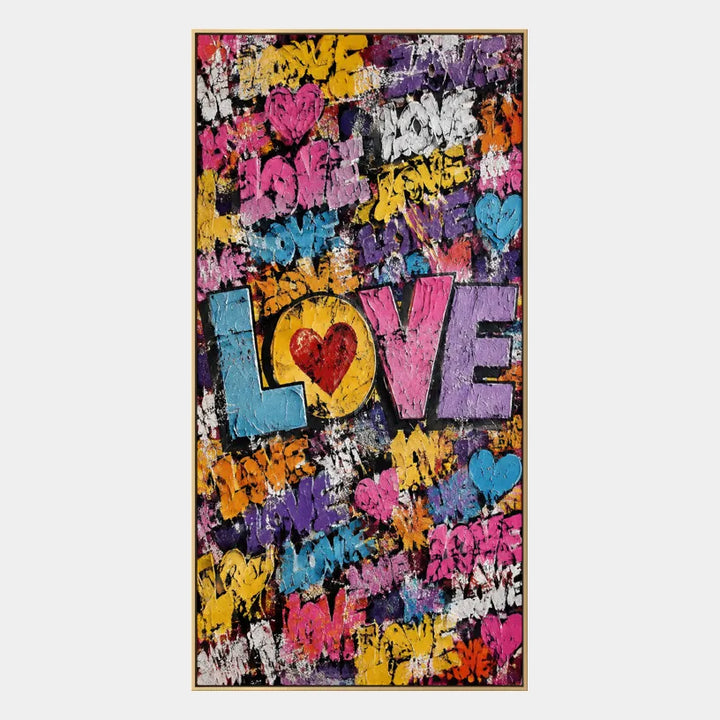 Dipinto ad olio pop love con soggetto romantico espresso attraverso forma e colore pittorici.