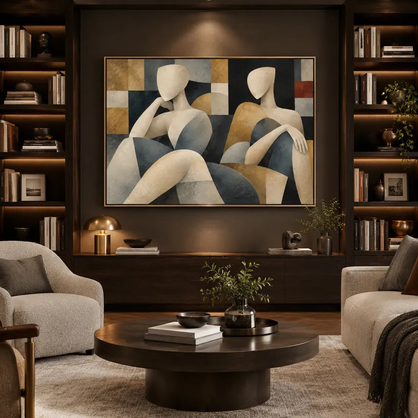 Pop portraiture & figure oil painting featuring an expressive figure or portrait rendered with painterly detail in a beige palette.