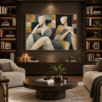 Pop portraiture & figure oil painting featuring an expressive figure or portrait rendered with painterly detail in a beige palette.